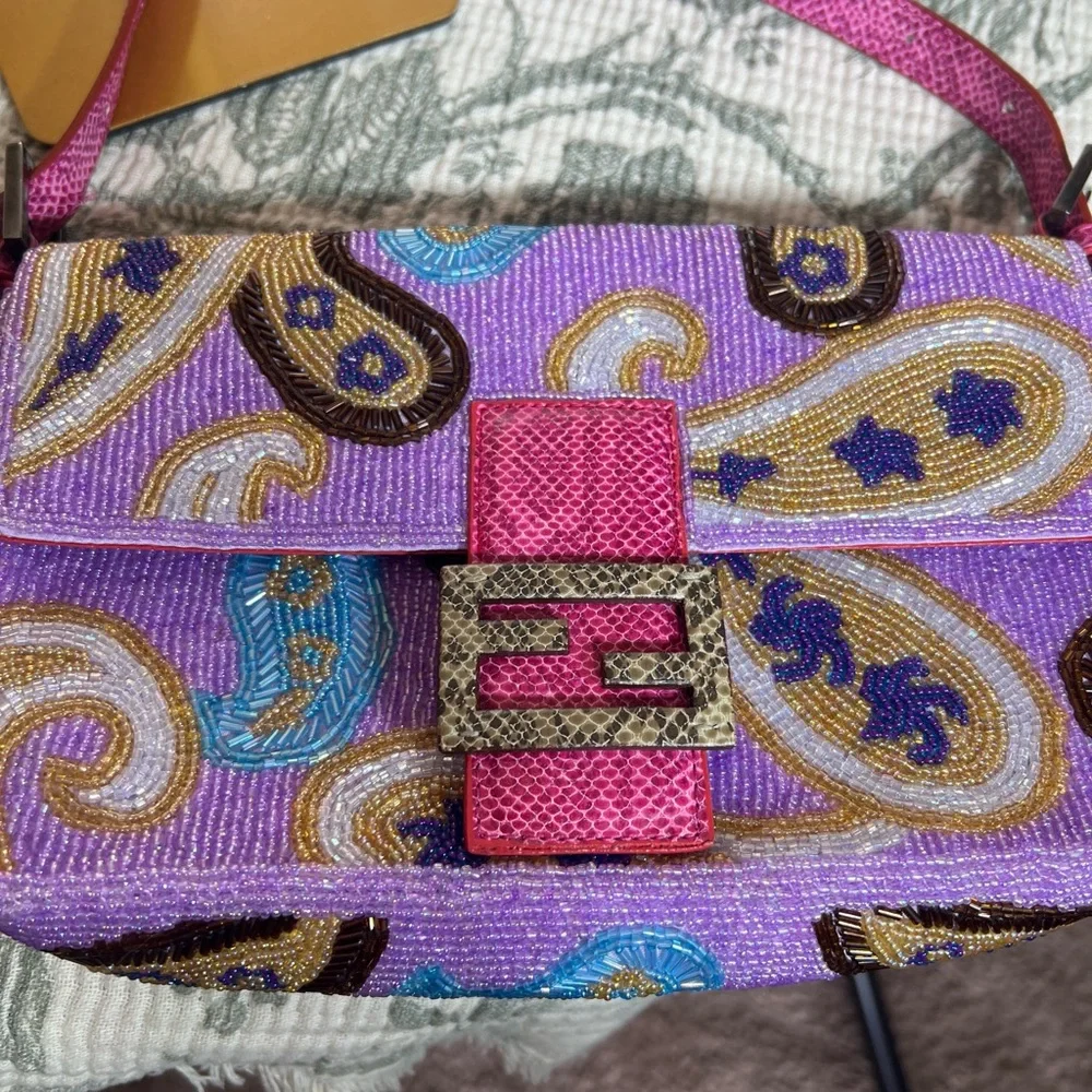Rare Fendi Purple Beaded Paisley Shoulder Bag - Picture 5 of 12